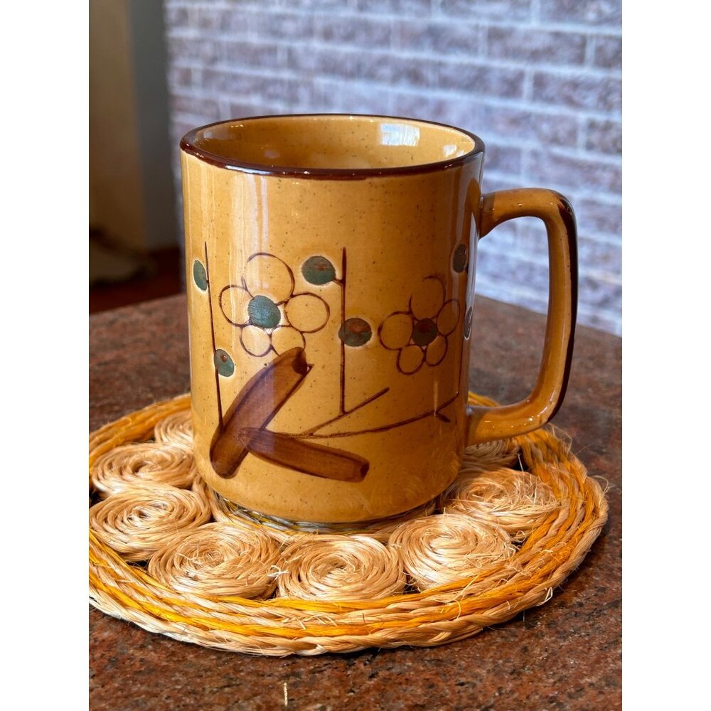 70s Pottery Mug Korean Stoneware Vintage Coffee Cup
